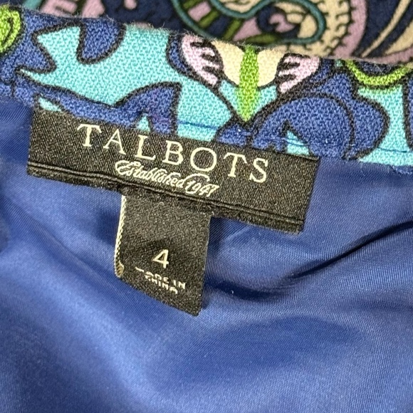 Talbots Paisley Pencil Skirt Blue Green White Size 4 Lined Career Summer Preppy - Picture 4 of 4